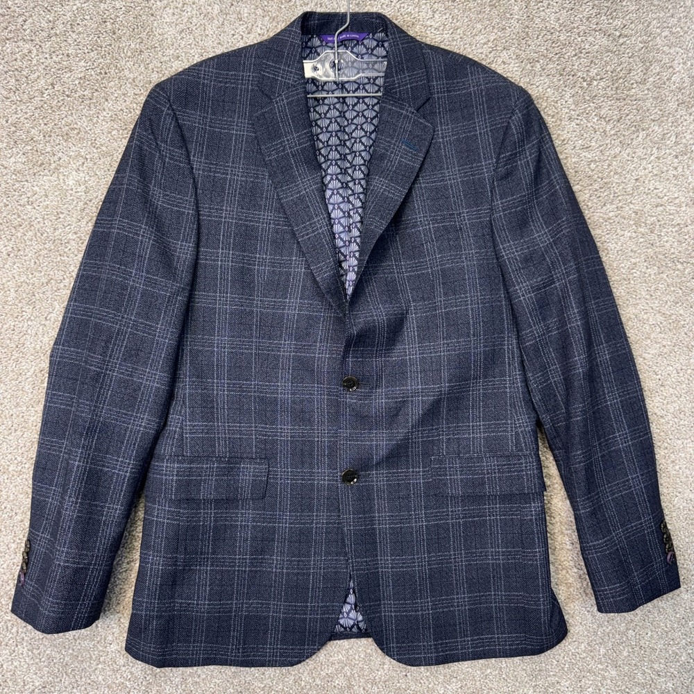 Ted Baker Sport Coat Mens 40R Endurance Navy Blue Glen Plaid Blazer EUC